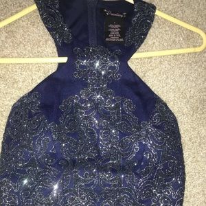 Navy Blue High Low Homecoming Dress